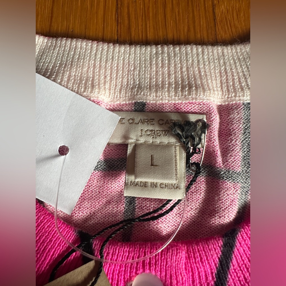 2013 J. Crew Factory Claire Cotton Cardigan in Fuchsia Window, Size L, NWT - Picture 4 of 11